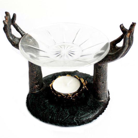 Antique Buddha ‘Om Hands’ Oil Burner – Zen Home Fragrance for Calm Spaces 🕯️🧘‍♂️