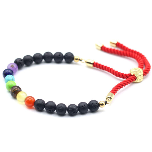 🪬 18K Gold Plated Gemstone Royal String Bracelet - Lava Stone Chakra 🌈