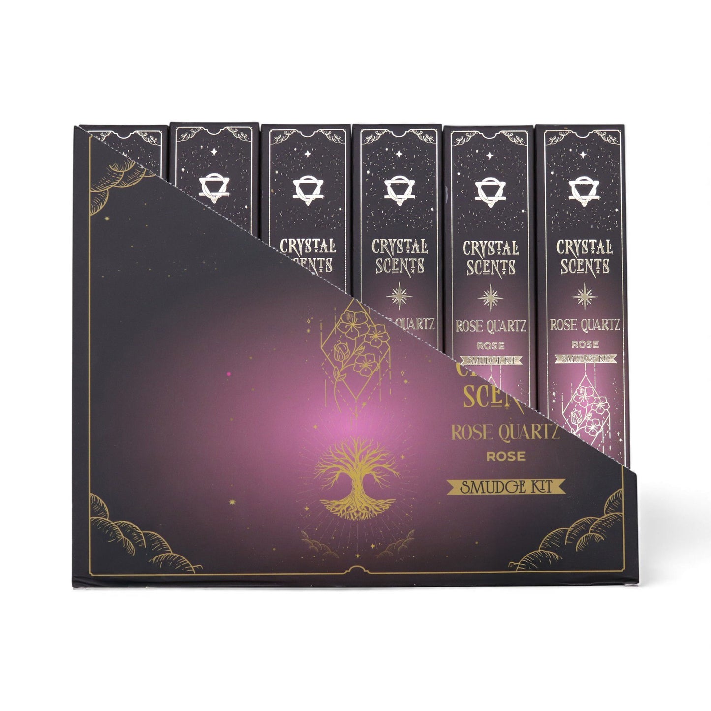 Rose Smudge Incense Sticks with Rose Quartz Chips (10 Pack) – Romantic Floral Aroma & Celestial Gift Set 💗🌙