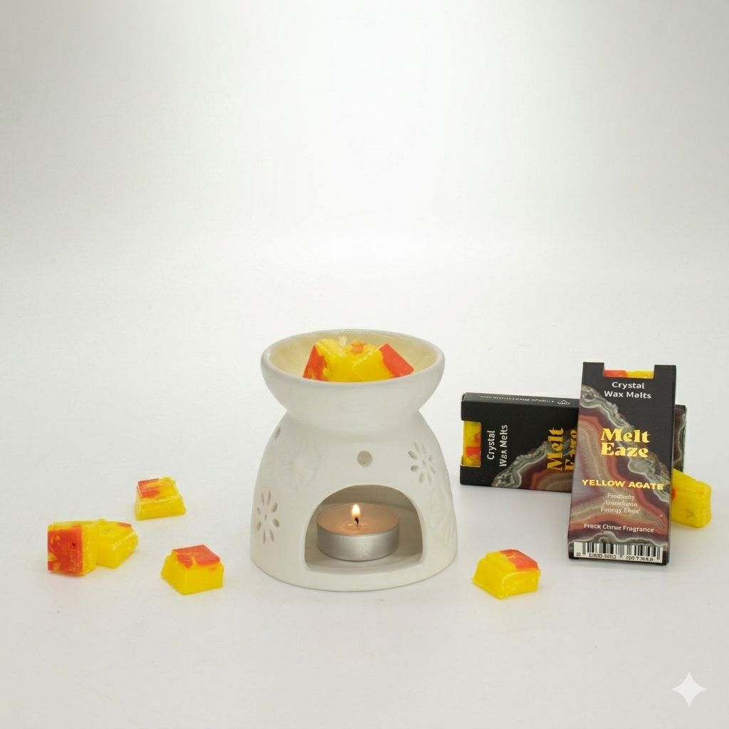 MeltEaze Carrés de cire parfumés Golden Glow – Carrés de cire parfumés aux agrumes avec éclats de pierres précieuses Agate jaune