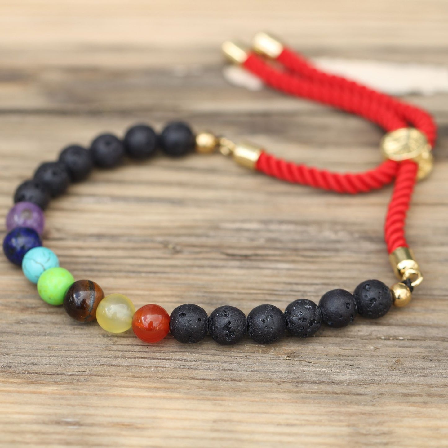 🪬 18K Gold Plated Gemstone Royal String Bracelet - Lava Stone Chakra 🌈