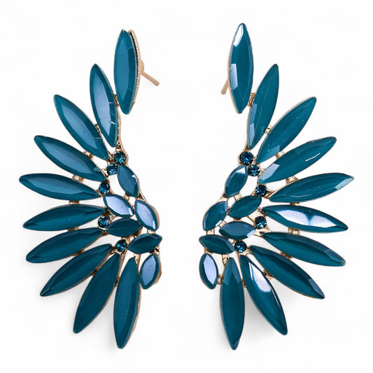 Teal Green Vintage Glass Angel Wings Earrings Inspired by Dryads