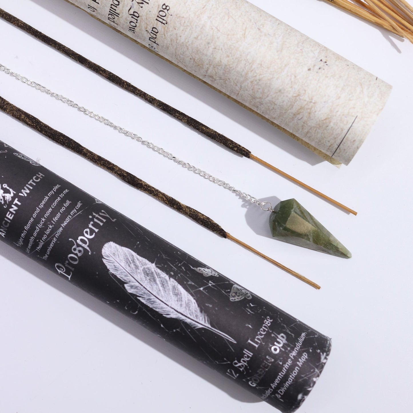 Prosperity Spell Incense – Golden Oud & Aventurine Pendulum Ritual Set 🌿💰🔮
