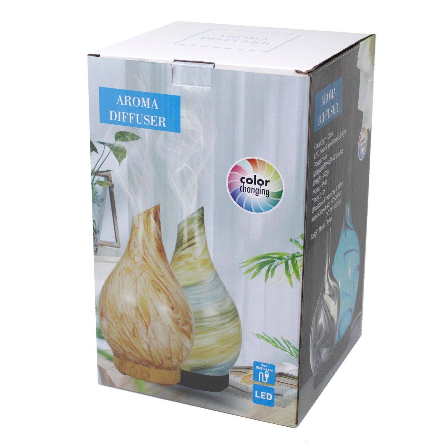 Ibiza Ultrasonic Atomiser Diffuser (100ml) – Cool Dry Fragrant Mist, 7-Color LED, USB Powered