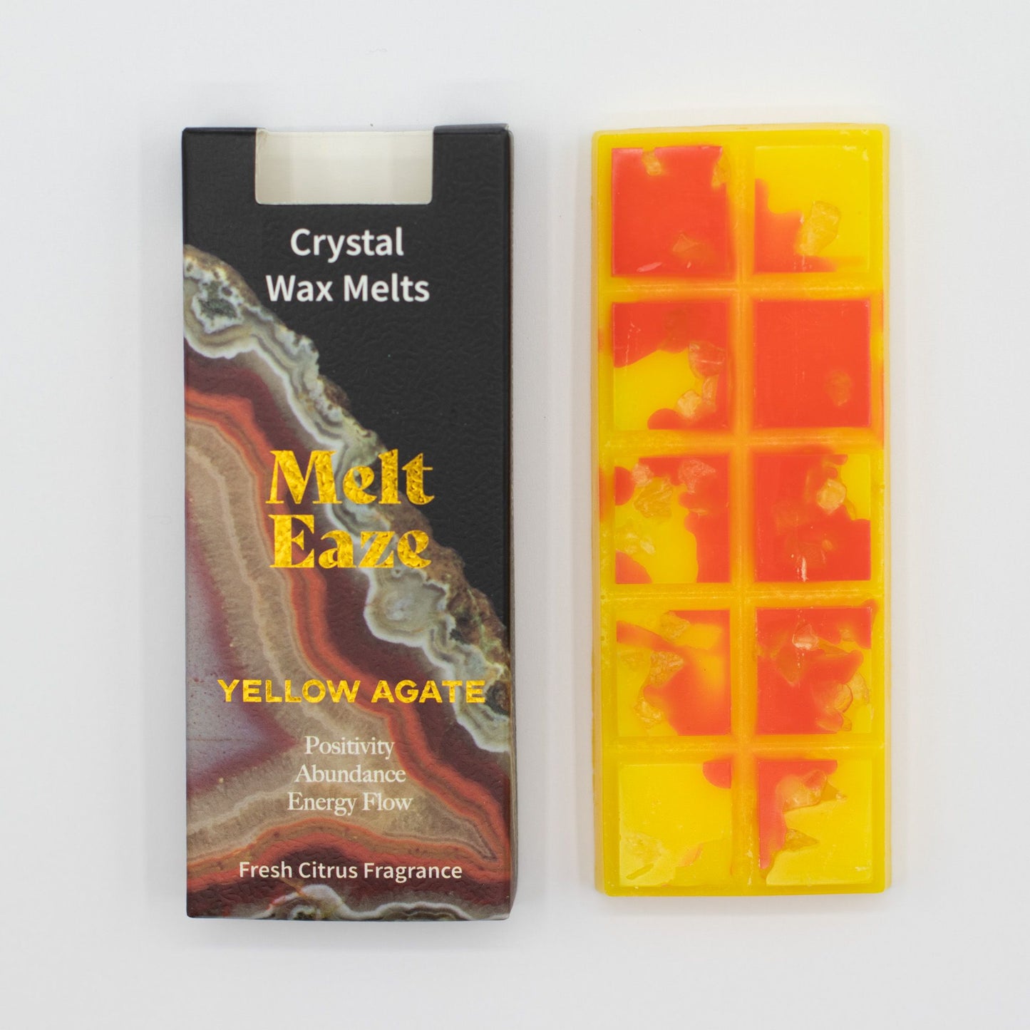 MeltEaze Carrés de cire parfumés Golden Glow – Carrés de cire parfumés aux agrumes avec éclats de pierres précieuses Agate jaune