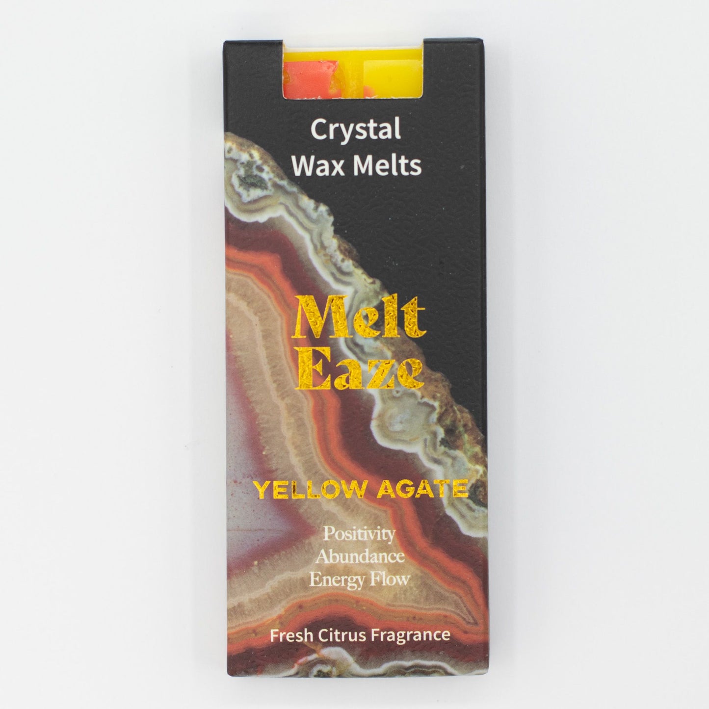 MeltEaze Carrés de cire parfumés Golden Glow – Carrés de cire parfumés aux agrumes avec éclats de pierres précieuses Agate jaune