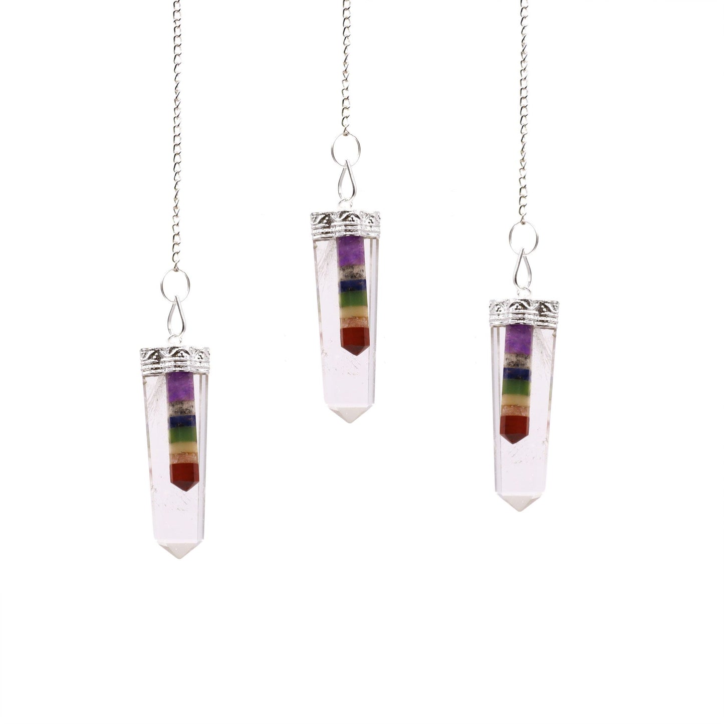 7 Chakra Crystal Dowsing Pendant – Thin Point Flat Pendulum for Healing, Reiki & Divination 🔮✨