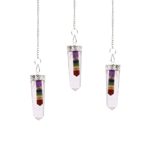 7 Chakra Crystal Dowsing Pendant – Thin Point Flat Pendulum for Healing, Reiki & Divination 🔮✨