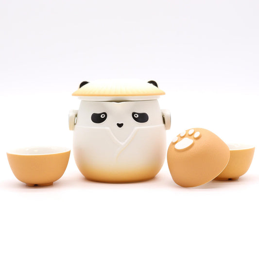 🧡 Orange Panda Teapot Set with 3 Cups – Cute Ceramic Tea Set with Carry Case 🐼🍵