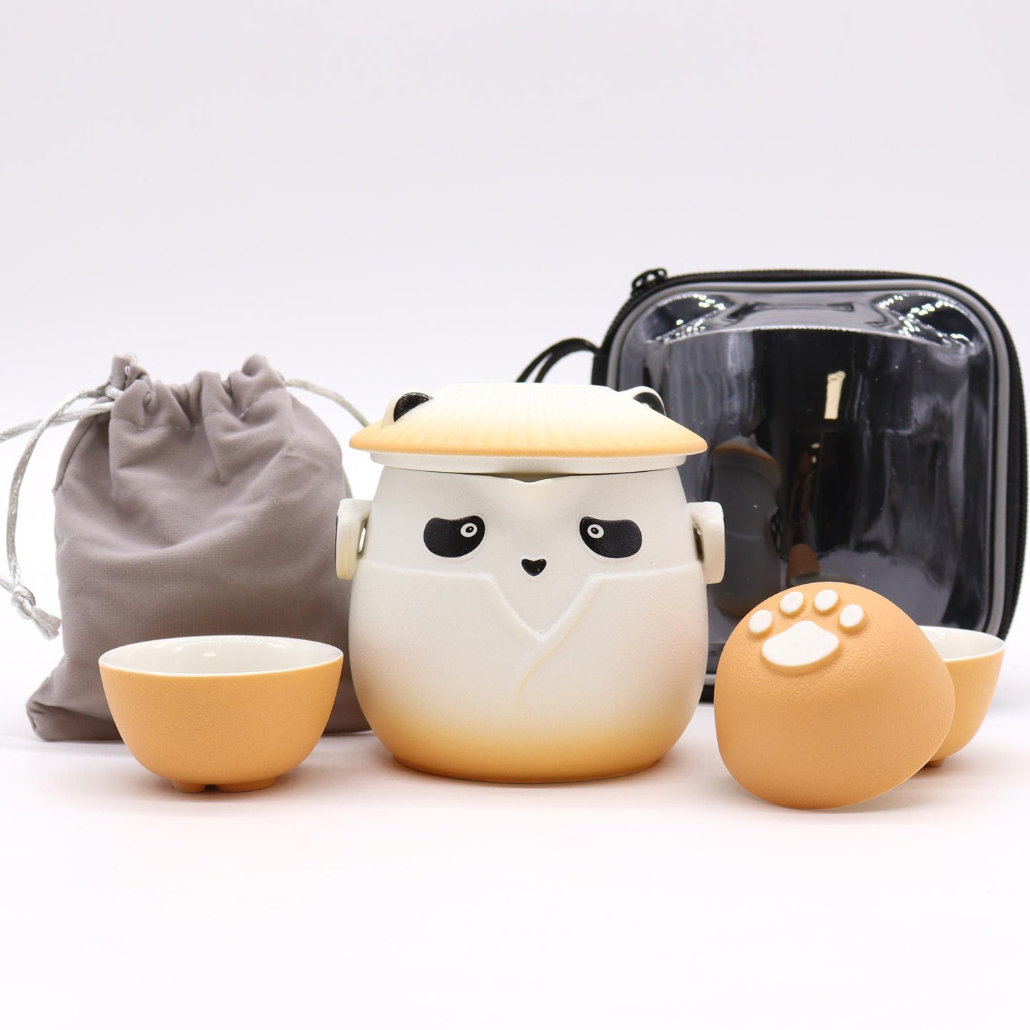 🧡 Orange Panda Teapot Set with 3 Cups – Cute Ceramic Tea Set with Carry Case 🐼🍵