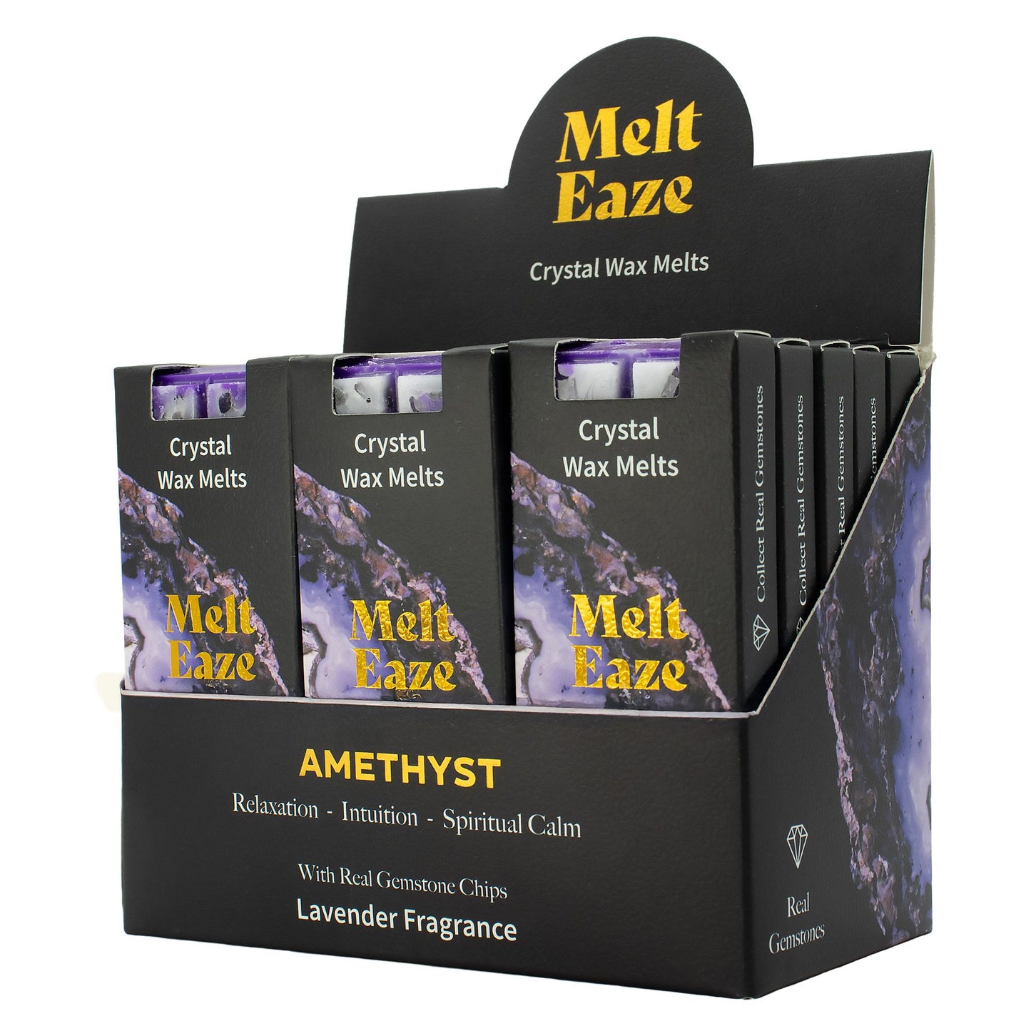 Galets de cire MeltEaze Amethyst Dream – Barre sécable parfumée à la lavande avec éclats de pierre d'améthyste