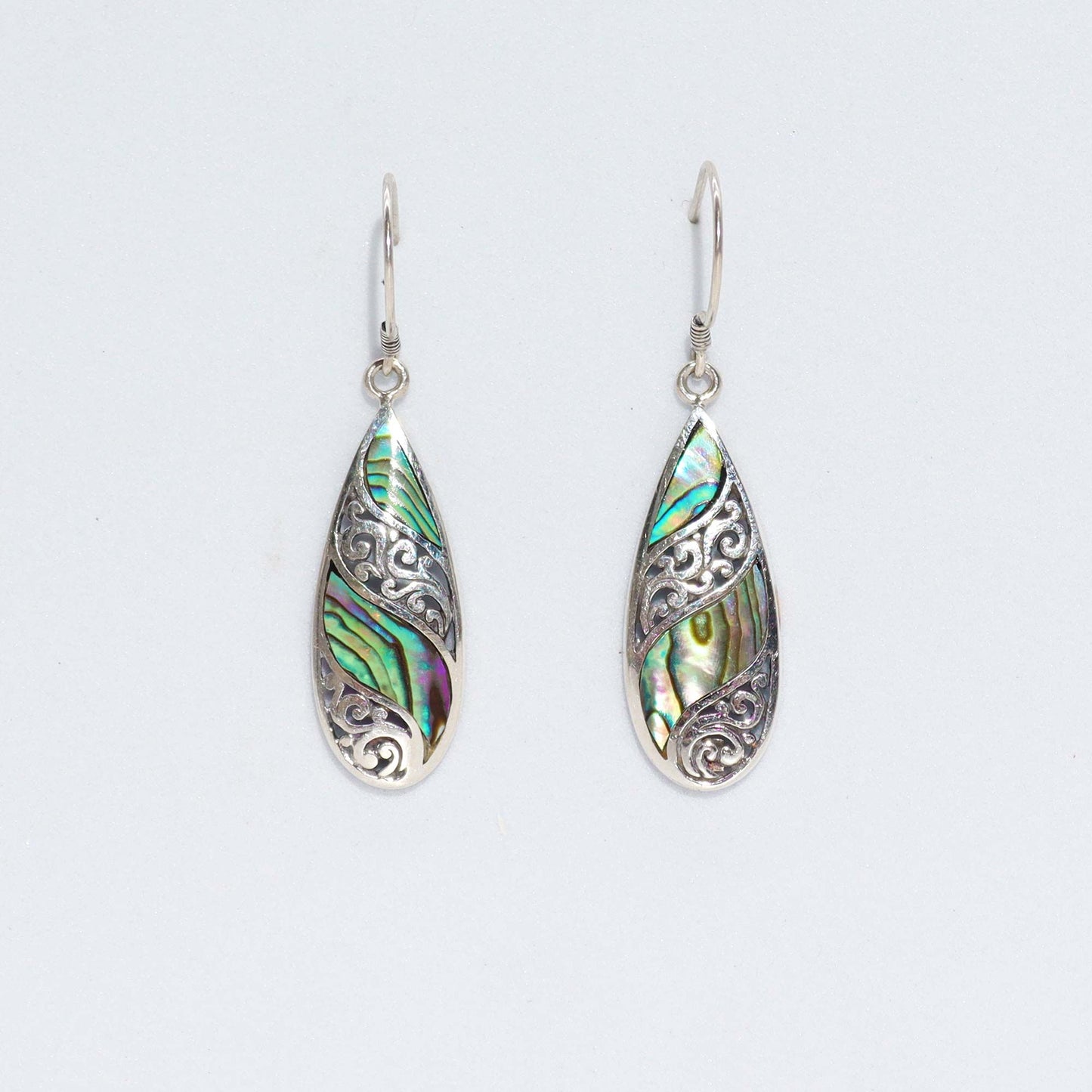 🌊 Shell & Silver Earrings – Long Teardrop – Abalone 🌊