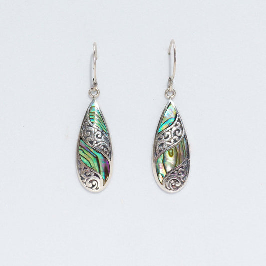 🌊 Shell & Silver Earrings – Long Teardrop – Abalone 🌊