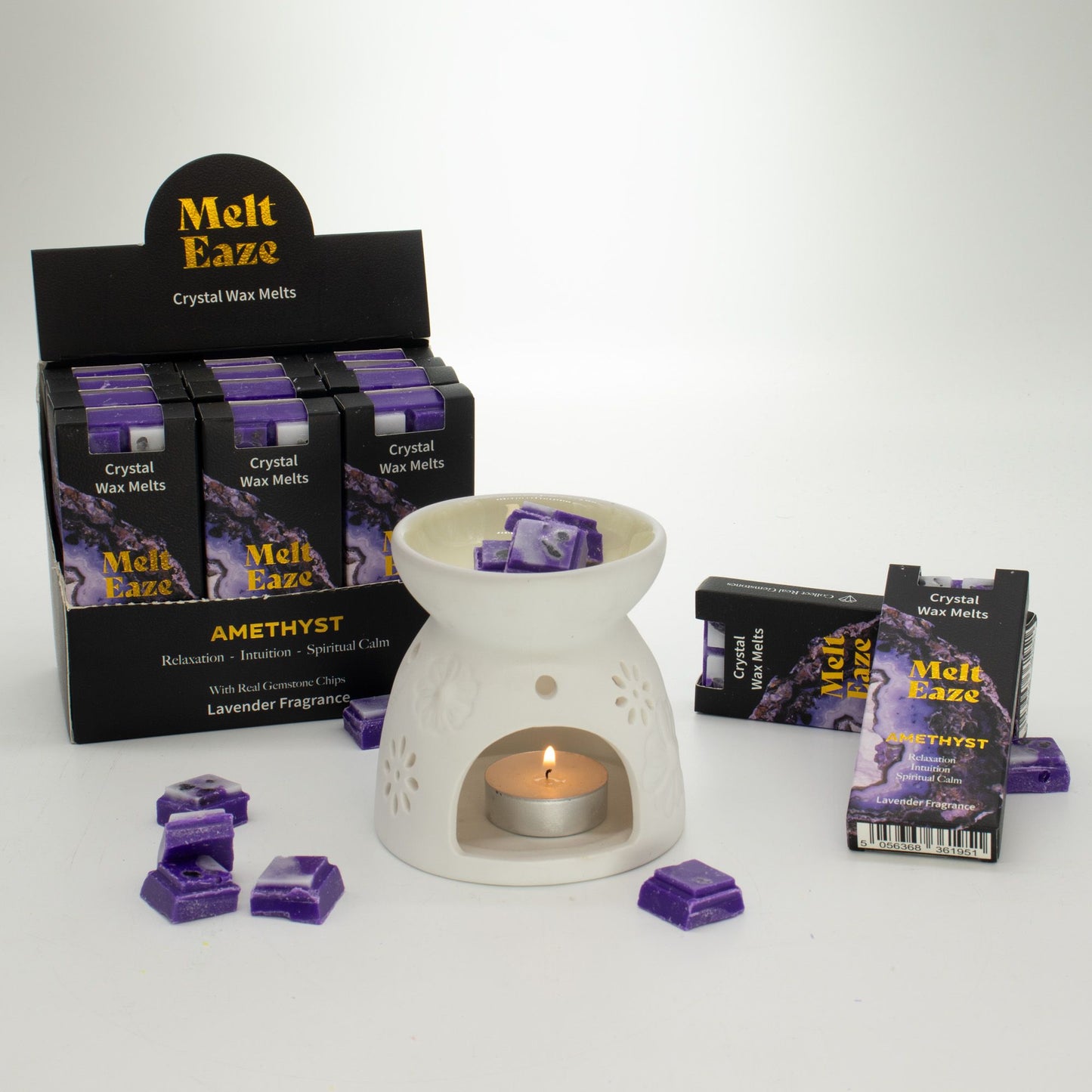 Galets de cire MeltEaze Amethyst Dream – Barre sécable parfumée à la lavande avec éclats de pierre d'améthyste