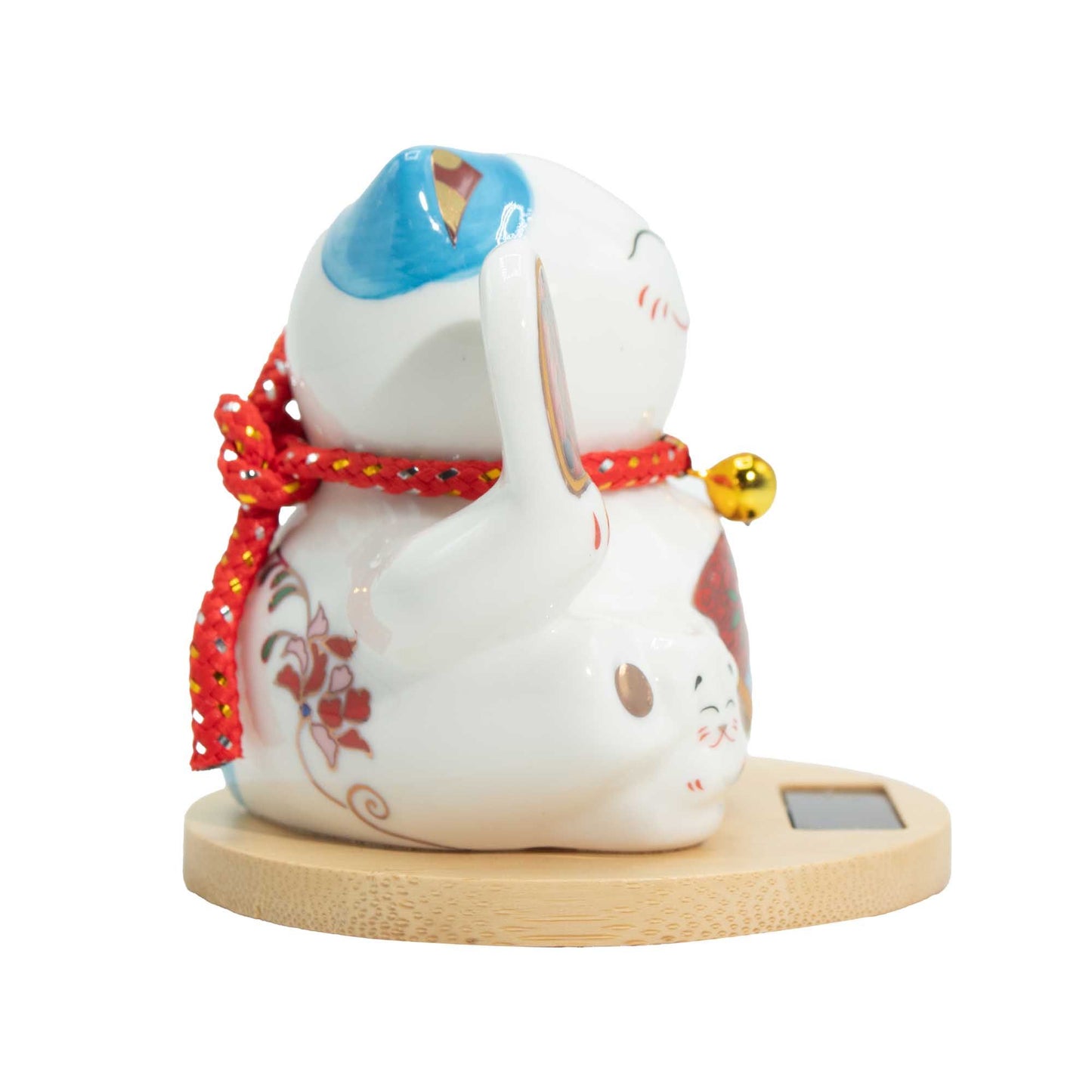 Figurine de Maneki-Neko solaire bleu et blanc (Maneki-Neko agitant la patte alimenté par l'énergie solaire)