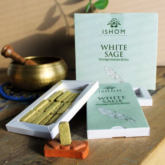 🌿 Pack of 15 Natural Incense Smudge Bricks & Burner – White Sage 🌿