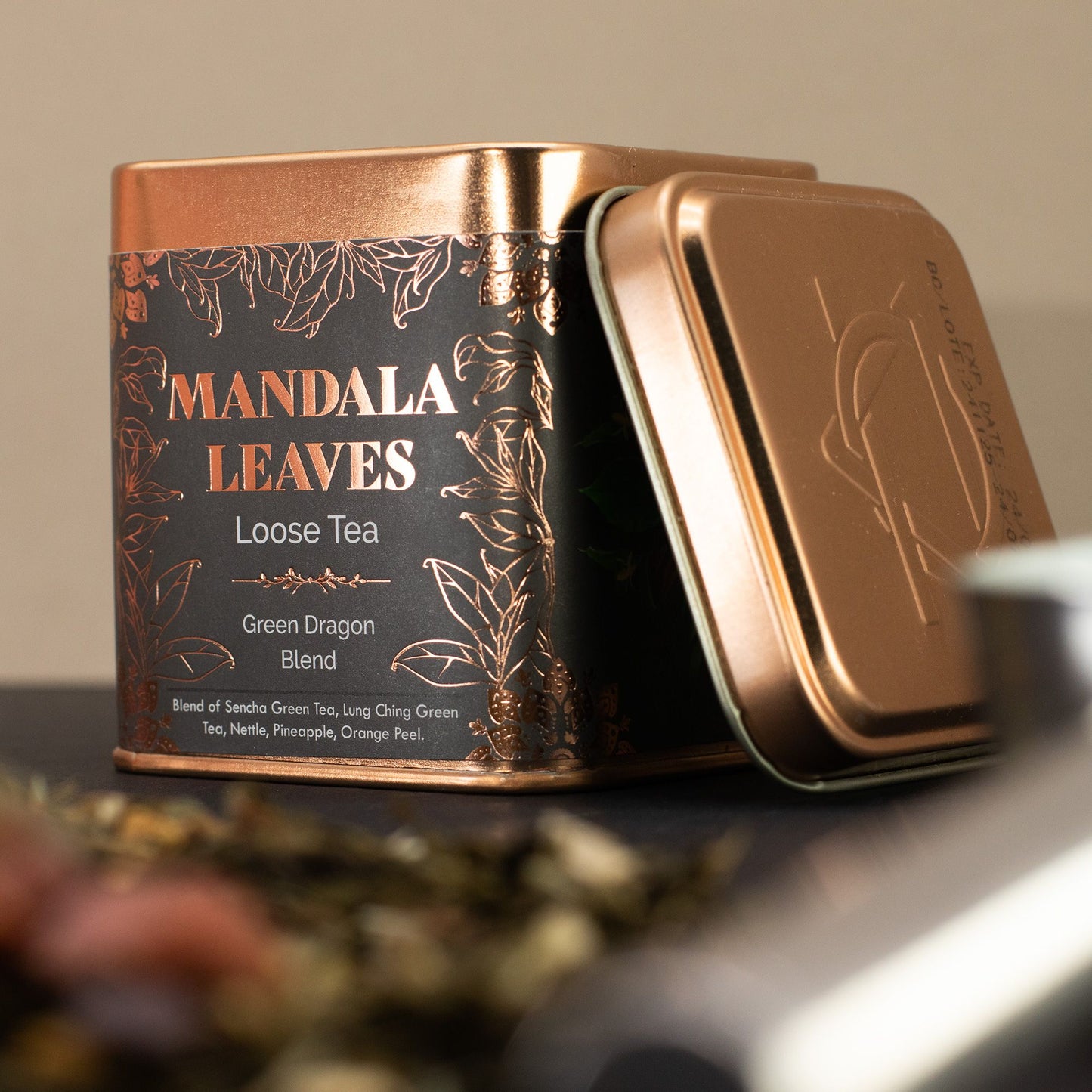 Thé Vert Mélange Green Dragon en Boîte 50g 🍵✨ | Sencha & Lung Ching | Ananas, Écorce d'Orange & Myrtille