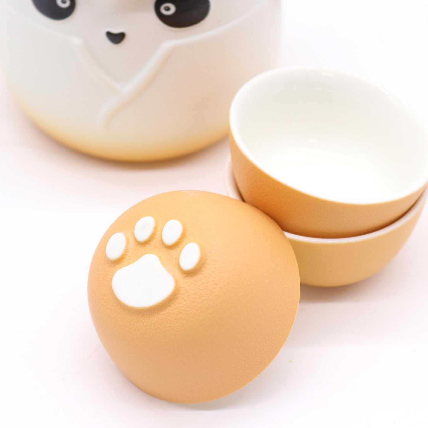 🧡 Orange Panda Teapot Set with 3 Cups – Cute Ceramic Tea Set with Carry Case 🐼🍵