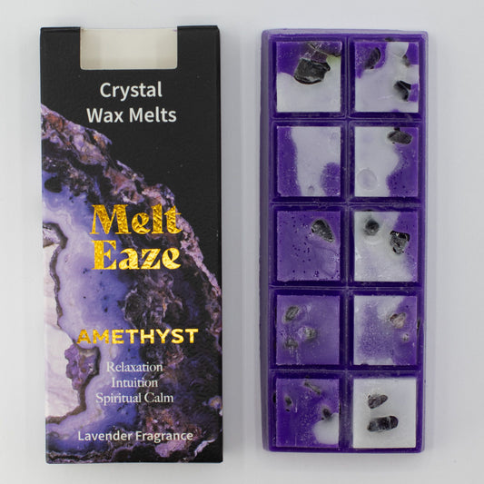 Galets de cire MeltEaze Amethyst Dream – Barre sécable parfumée à la lavande avec éclats de pierre d'améthyste