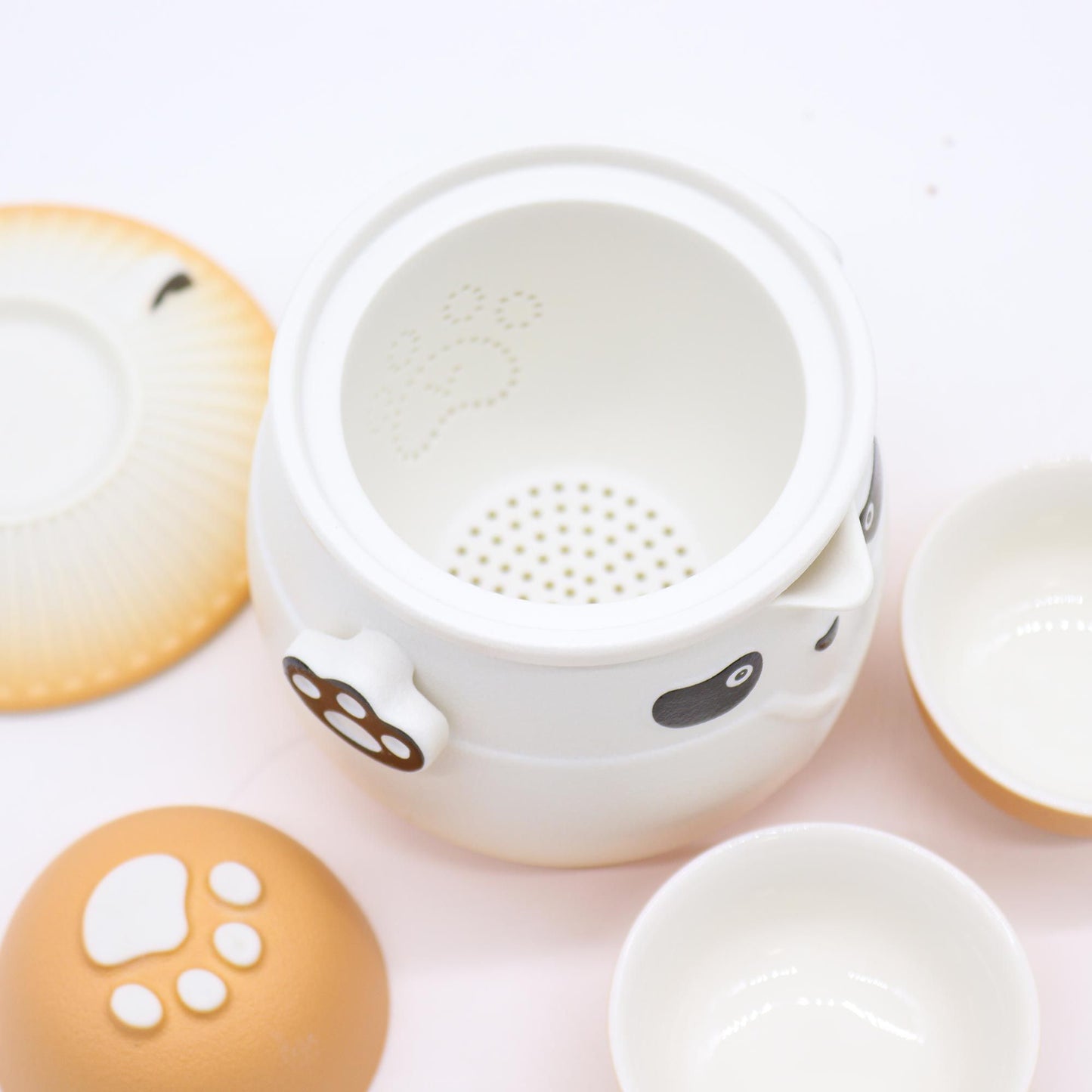 🧡 Orange Panda Teapot Set with 3 Cups – Cute Ceramic Tea Set with Carry Case 🐼🍵