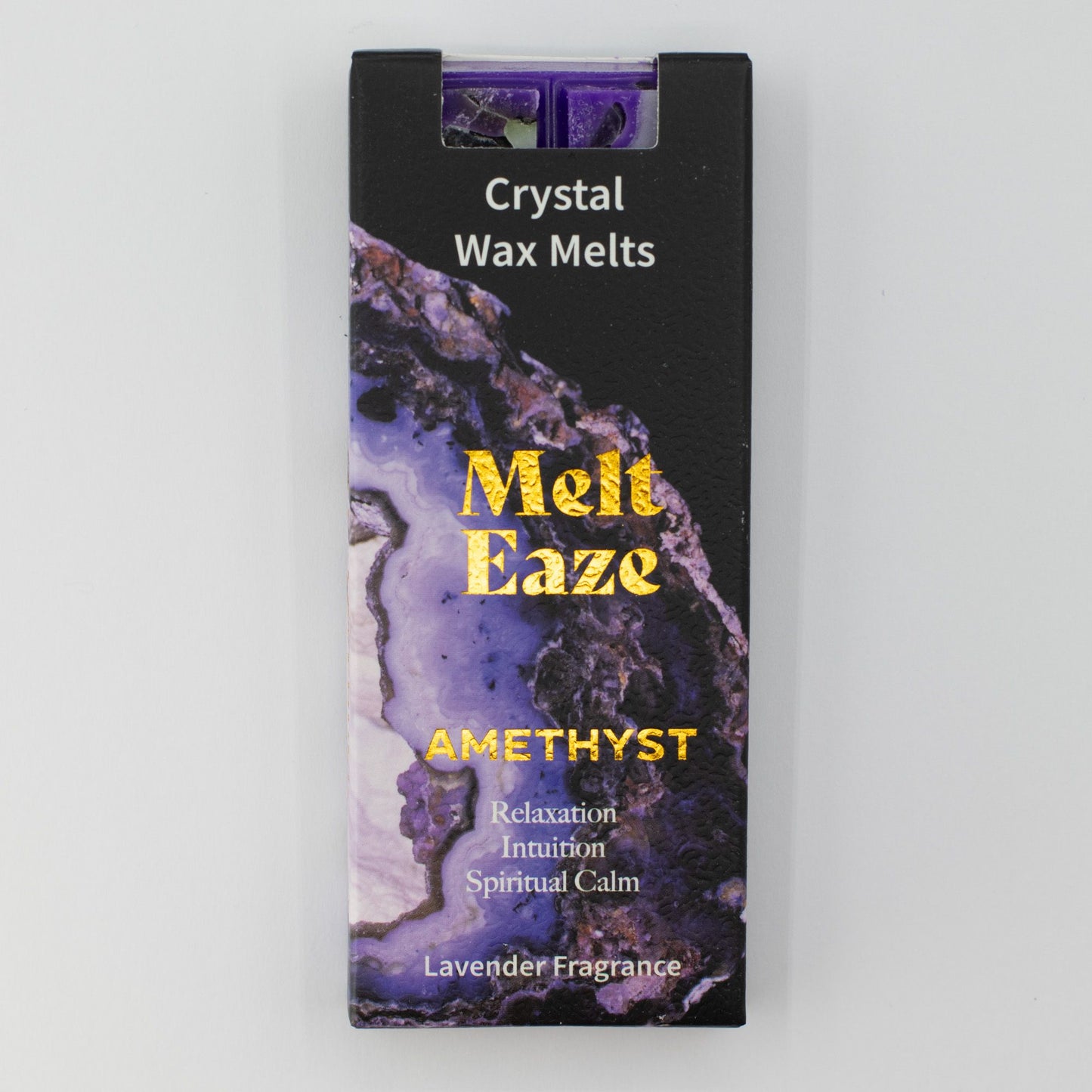 Galets de cire MeltEaze Amethyst Dream – Barre sécable parfumée à la lavande avec éclats de pierre d'améthyste