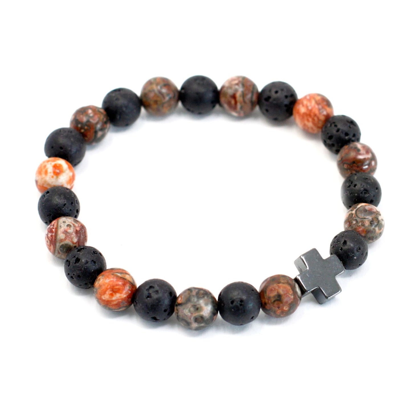 Set of 2 Gemstone Friendship Bracelets – Eternity – Leopard Skin Jasper & Lava Stone 🐆🖤