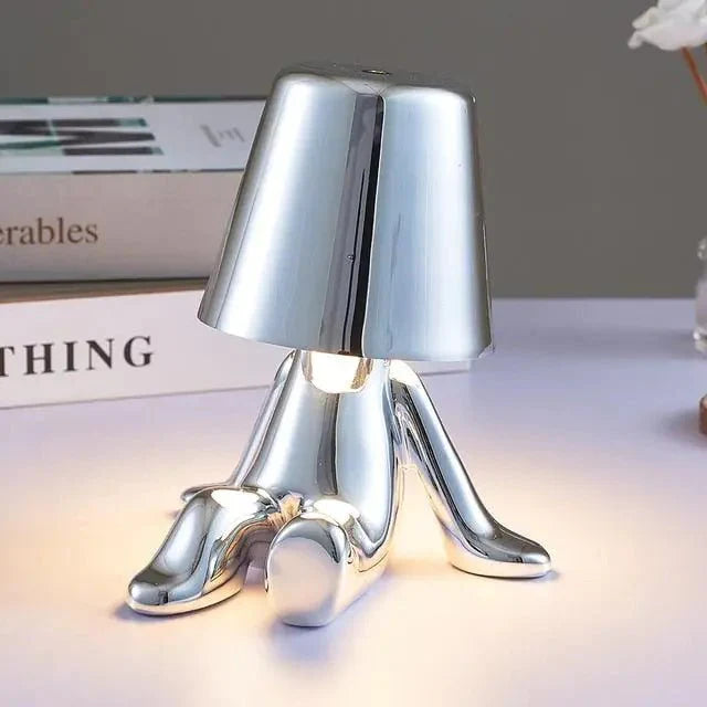 ✨ Bedside USB Chargeable Lamp – Thinker Silver Edition | Modern LED Desk Light for Home & Office ✨