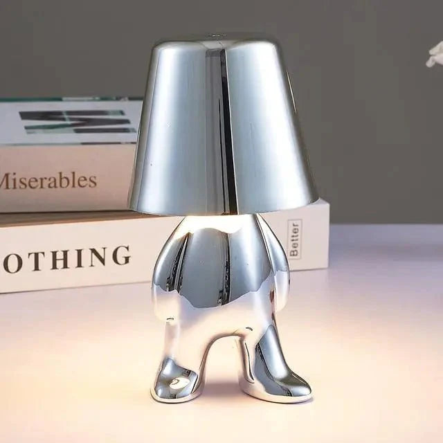 ✨ Bedside USB Chargeable Lamp – Thinker Silver Edition | Modern LED Desk Light for Home & Office ✨