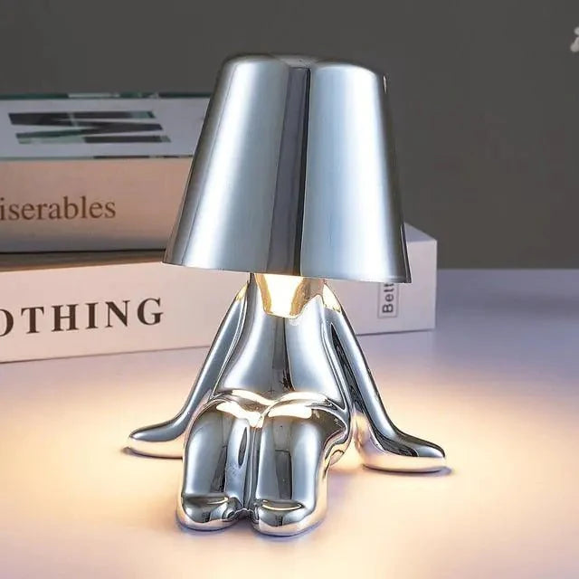 ✨ Bedside USB Chargeable Lamp – Thinker Silver Edition | Modern LED Desk Light for Home & Office ✨