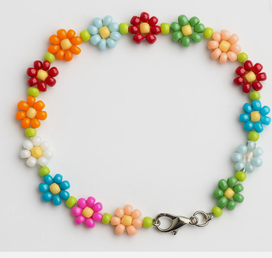 🌼 Handmade Flower Bead Bracelet – Colourful, Cheerful & Perfect for All Seasons