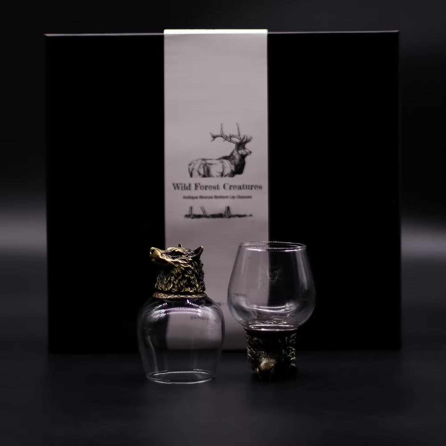 🦌 Gift Set of 6 Shot Glasses (50ml) – Wild Forest Creatures – Antique Bronze 🌲