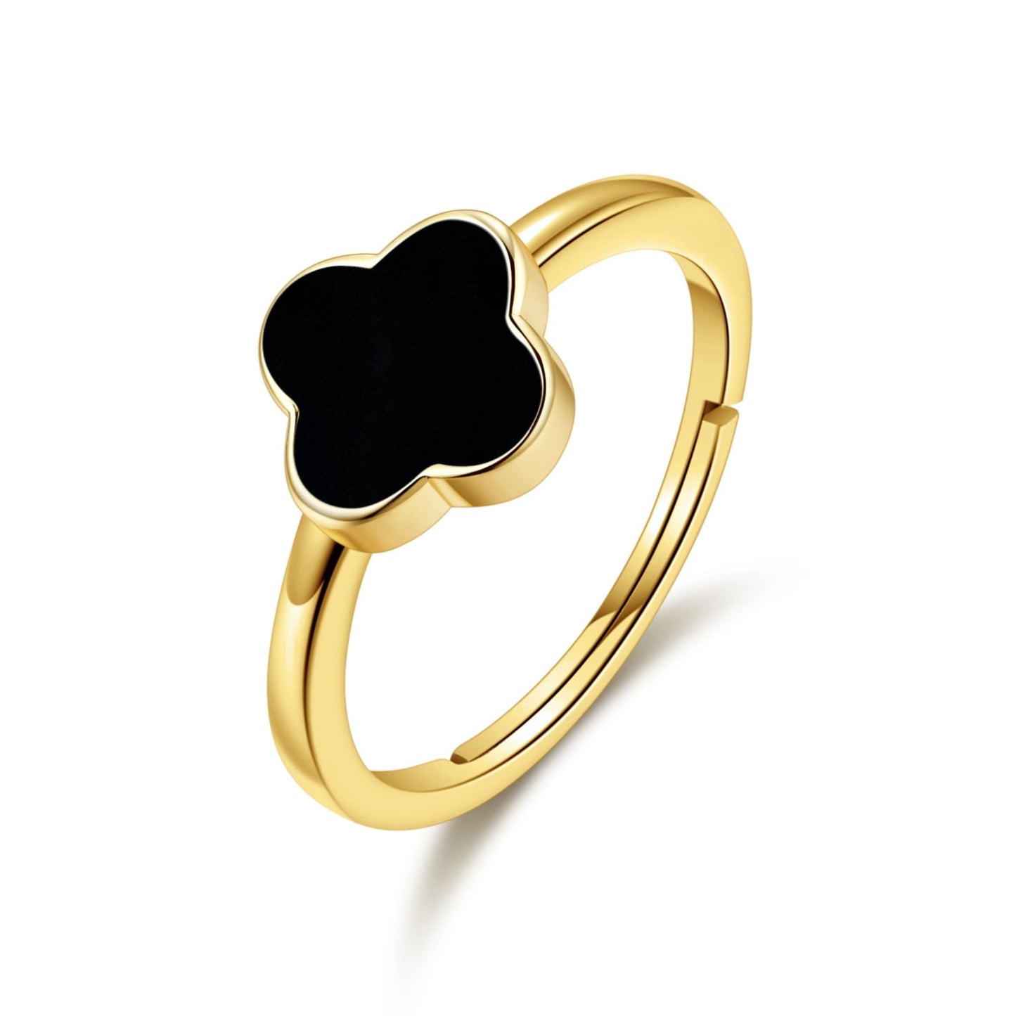 Philip Jones Gold Plated Black Onyx Clover Ring (Adjustable M–Q) | Hypoallergenic, Gift Pouch Included 🖤✨