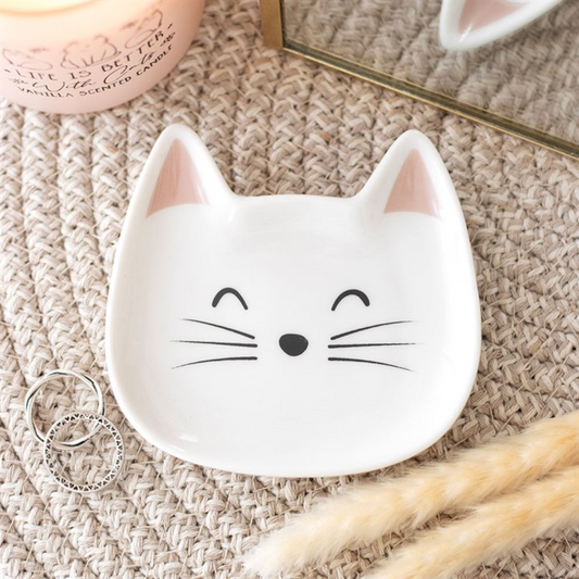 🐱 White Cat Face Trinket Dish – Cute Jewellery Holder for Cat Lovers 🐾