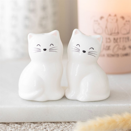 White Cat Salt & Pepper Shakers 🐱 – Cute Ceramic Kitty Tableware Set for Cat Lovers