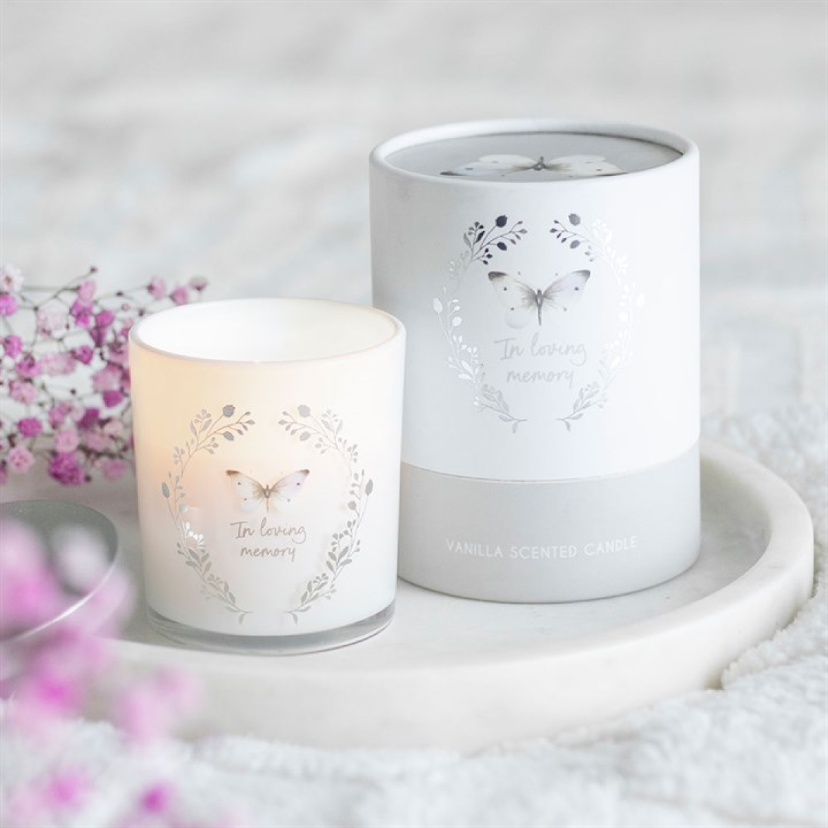 Bougie Vanille Papillon Blanc En Mémoire Affectueuse