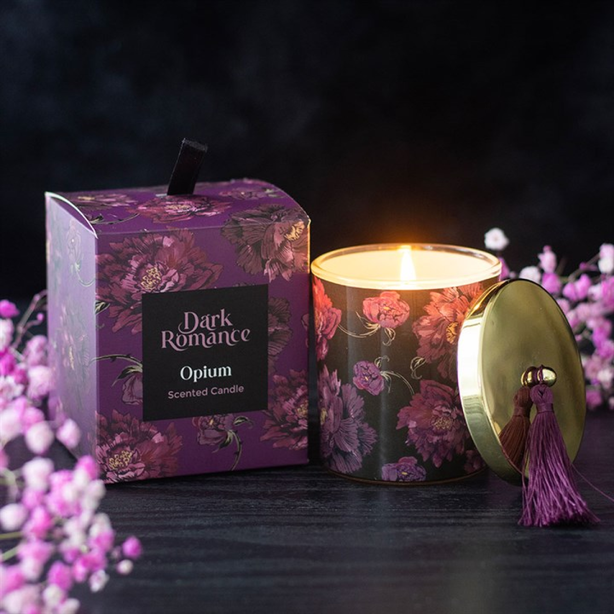 Midnight Opium Bloom Candle – Dark Floral Scented Glass Jar (28-Hour Burn) 🕯️💜