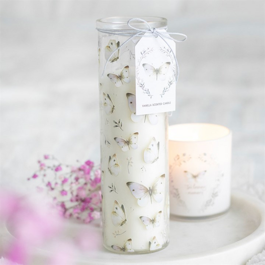 Bougie en tube à la vanille imprimé papillon blanc