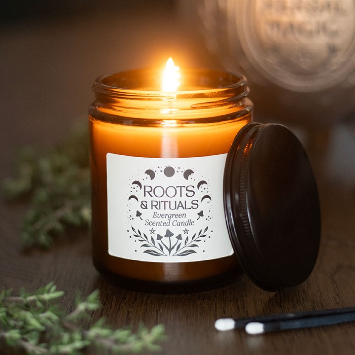Bougie en verre ambré Roots & Rituals Evergreen