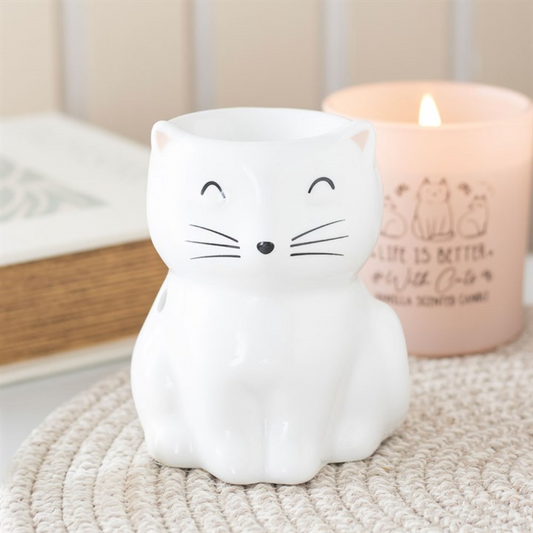 Brûleur à Huile Chat Heureux Blanc