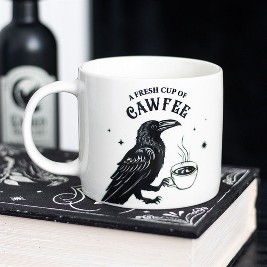 Fresh Cup of Cawfee Raven Mug – 500ml Gothic Ceramic Coffee Mug