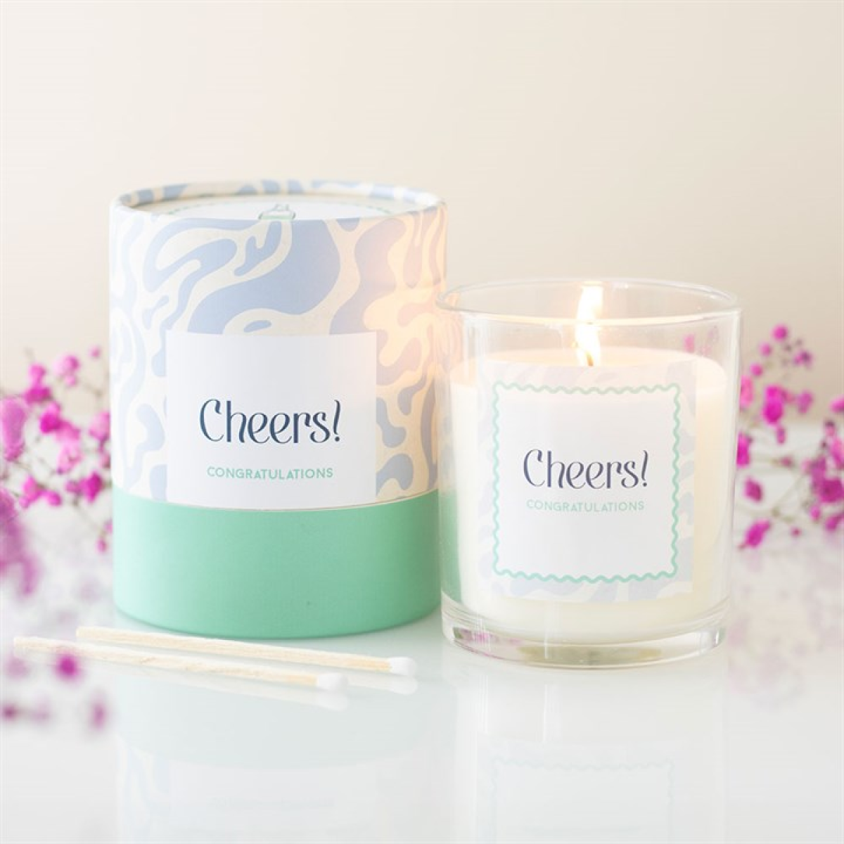 Bougie "Cheers Congratulations Champagne Fizz" – Bougie Cadeau Célébration pour les Remises de Diplômes, Promotions et Étapes Importantes