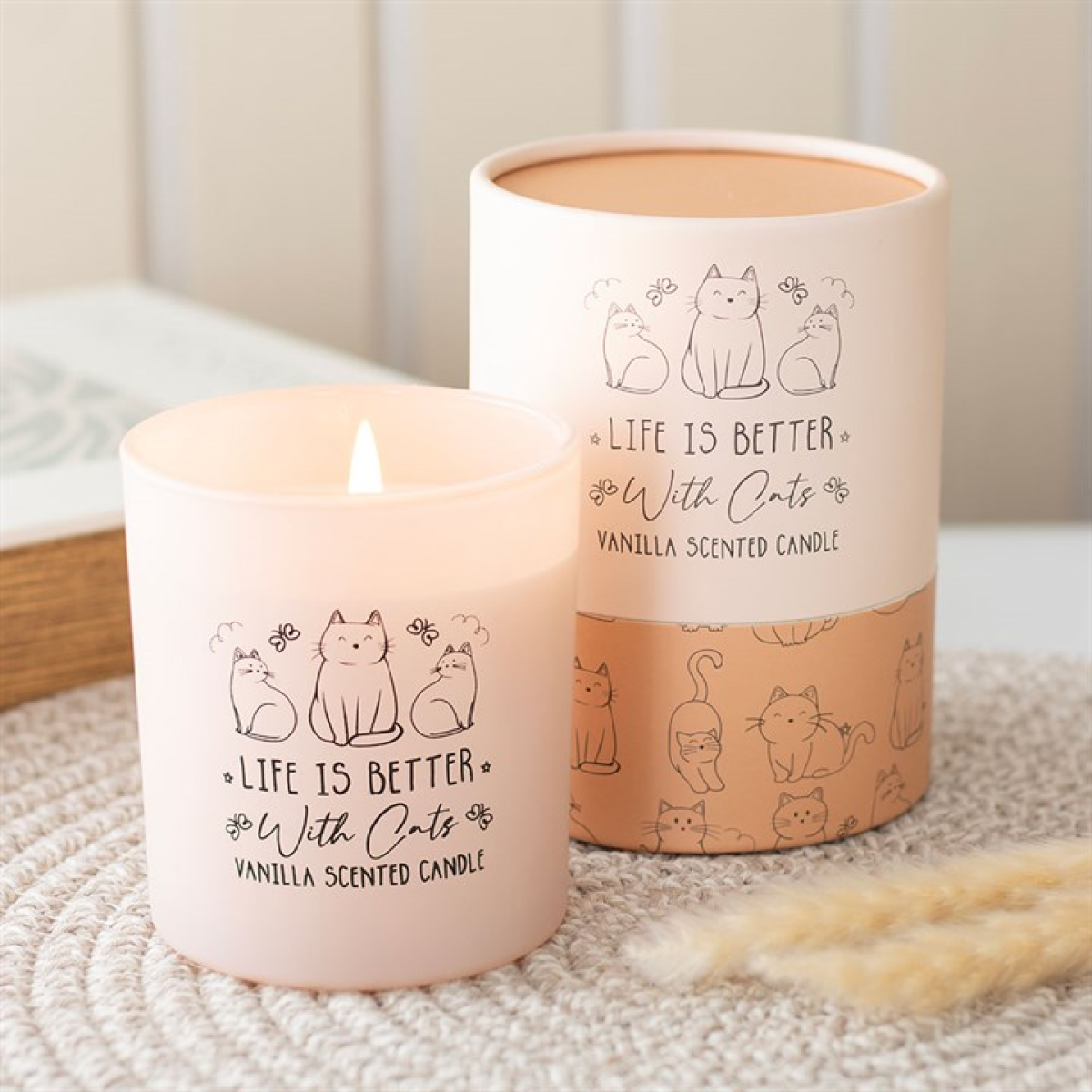 Life Is Better With Cats Vanilla Candle 🐾💗 – Blush Pink Cat Lover Gift