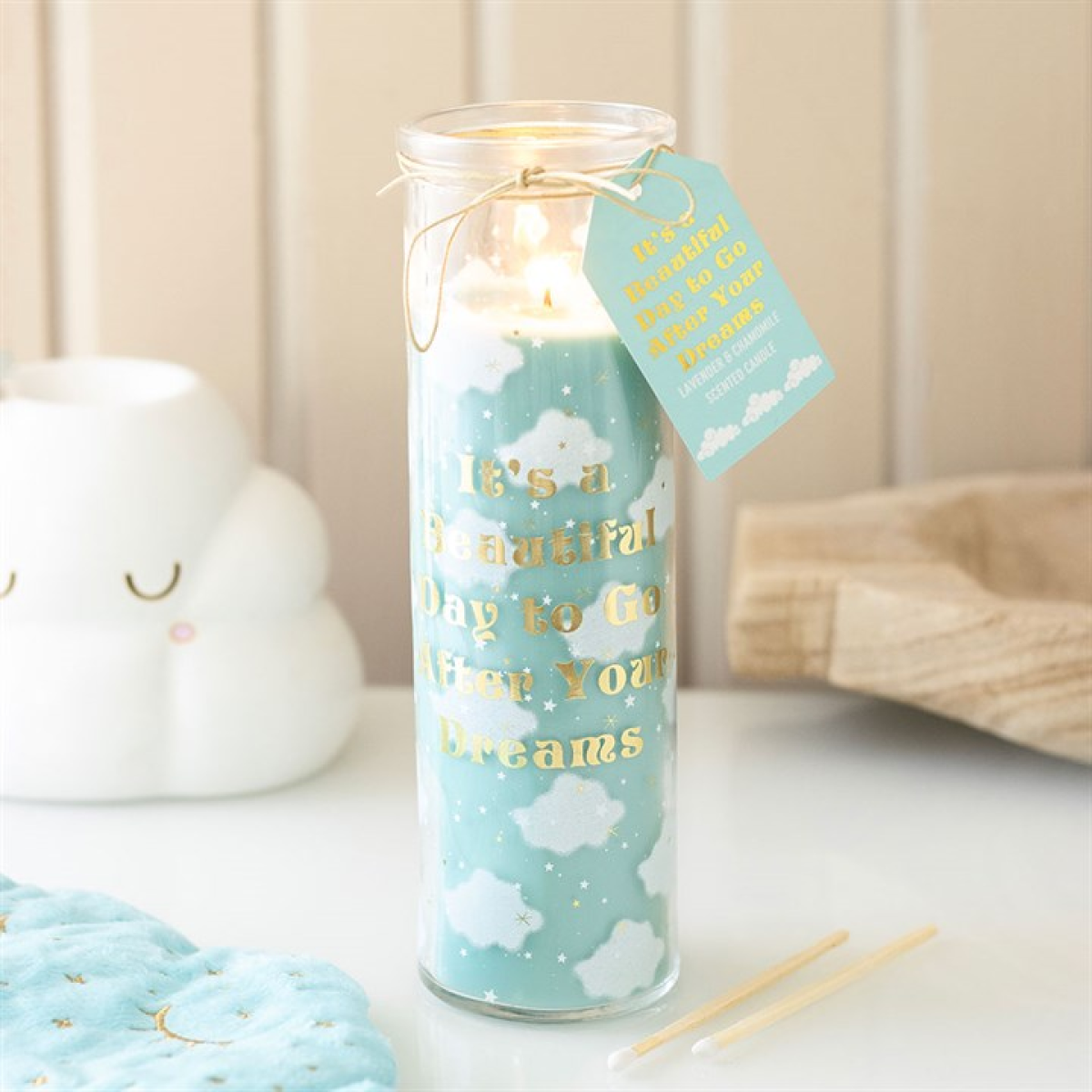 Bougie tube lavande et camomille Cloud Print – Bougie en verre de 55 heures